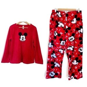 Disney‎ Embroidered Mickey Mouse Red Sleepwear Pajama Set - Size 12 - 14